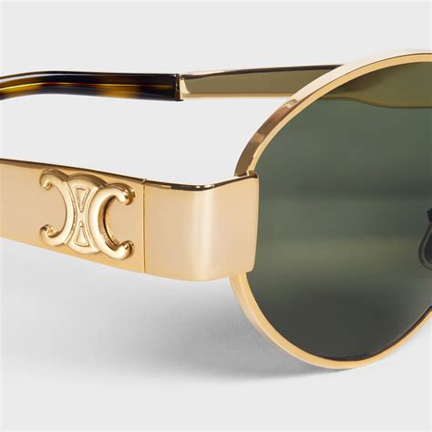 celine triomphe gold sonnenbrille|CELINE Metal Triomphe 01 Sunglasses CL40235U Gold Green .